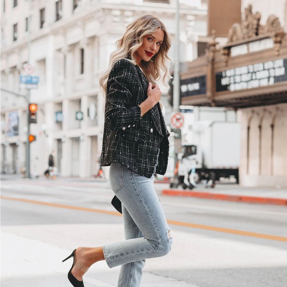 Giovana Pocketed Tweed Blazer - Black - Picture 2 of 4